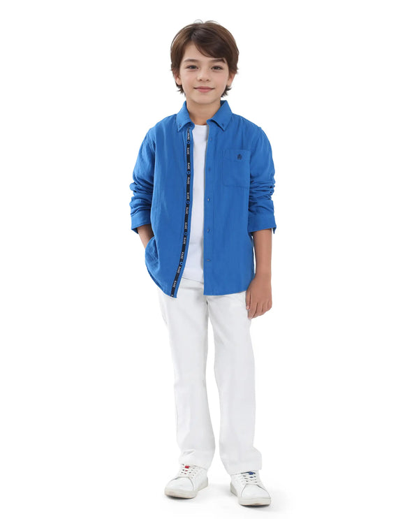 Rare Ones Kids Presto Blue Cotton Full Sleeve Solid Shirt