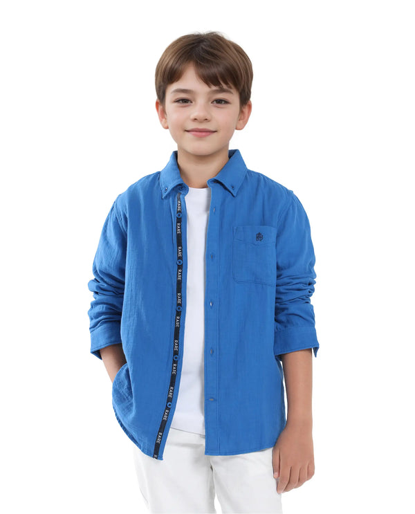 Rare Ones Kids Presto Blue Cotton Full Sleeve Solid Shirt
