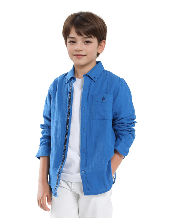 Rare Ones Kids Presto Blue Cotton Full Sleeve Solid Shirt
