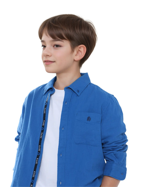 Rare Ones Kids Presto Blue Cotton Full Sleeve Solid Shirt