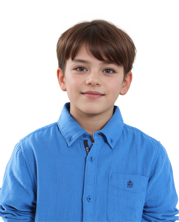 Rare Ones Kids Presto Blue Cotton Full Sleeve Solid Shirt