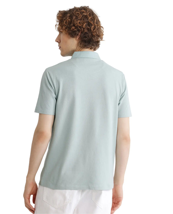 Rare Rabbit Men Presto Light Blue Short Sleeve Zipper Closure Embroidered Logo Plain Polo