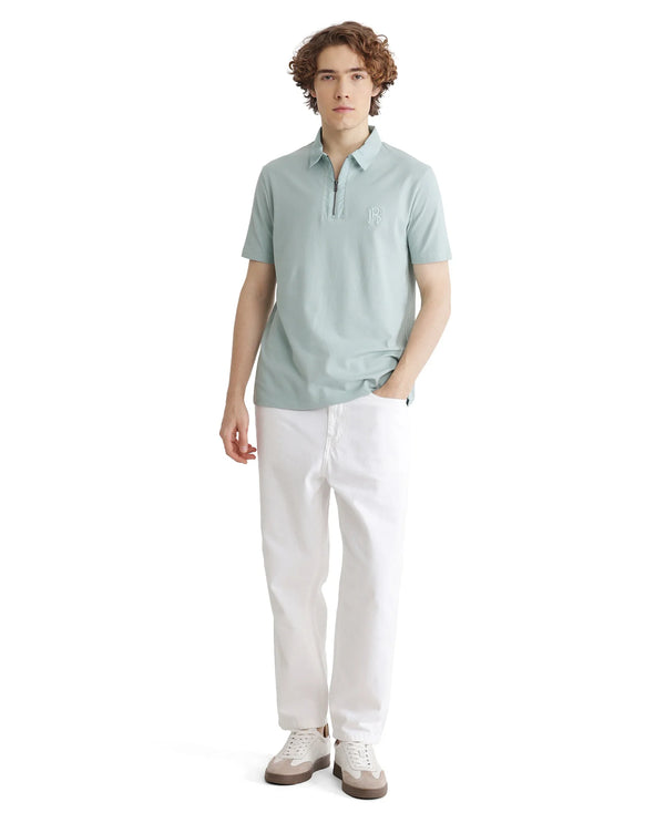 Rare Rabbit Men Presto Light Blue Short Sleeve Zipper Closure Embroidered Logo Plain Polo