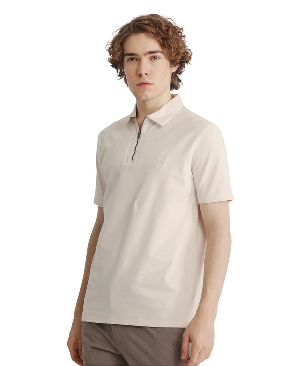 Rare Rabbit Men Presto Off White Short Sleeve Collared Neck Plain Polo