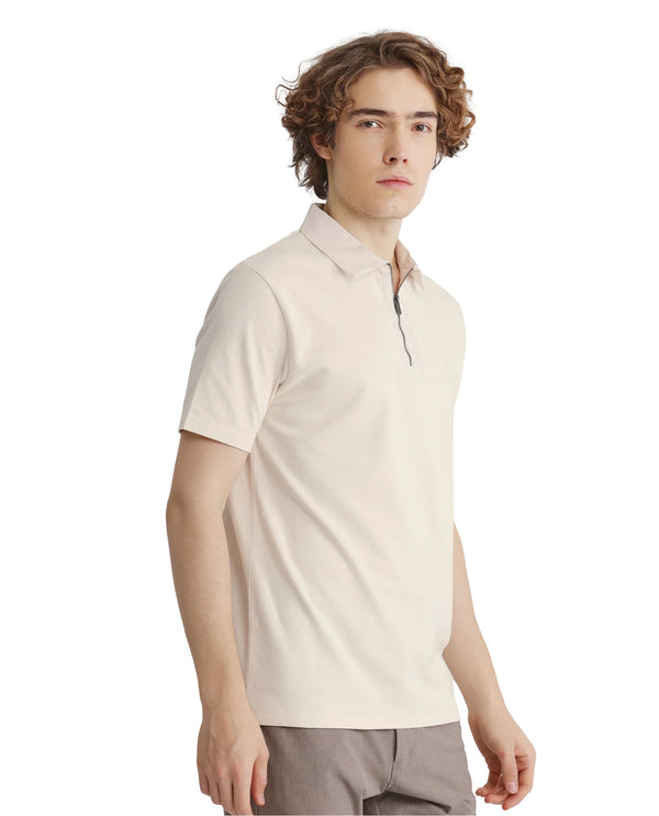 Rare Rabbit Men Presto Off White Short Sleeve Collared Neck Plain Polo
