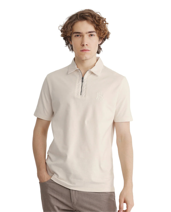 Rare Rabbit Men Presto Off White Short Sleeve Collared Neck Plain Polo