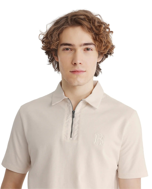 Rare Rabbit Men Presto Off White Short Sleeve Collared Neck Plain Polo