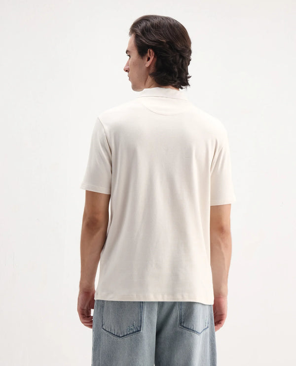 Rare Rabbit Men Presto Off White Short Sleeve Collared Neck Plain Polo