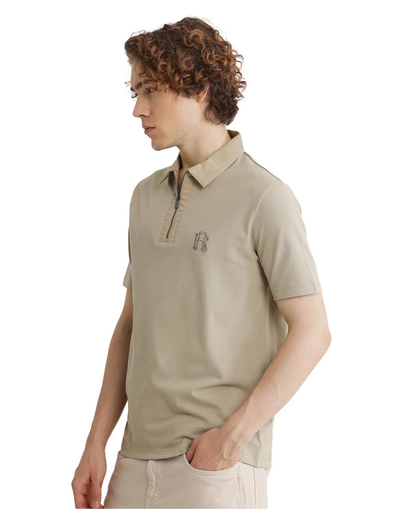 Rare Rabbit Men Presto Pastel Green Short Sleeve Zipper Closure Embroidered Logo Plain Polo