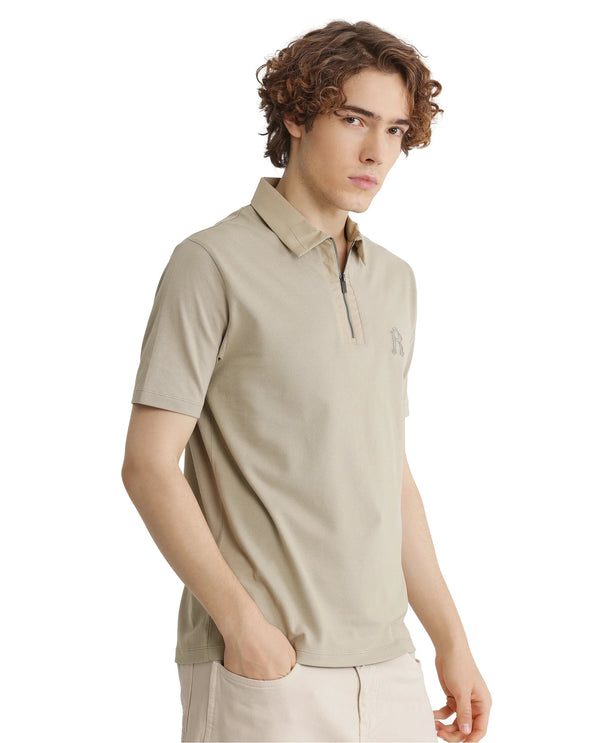 Rare Rabbit Men Presto Pastel Green Short Sleeve Zipper Closure Embroidered Logo Plain Polo