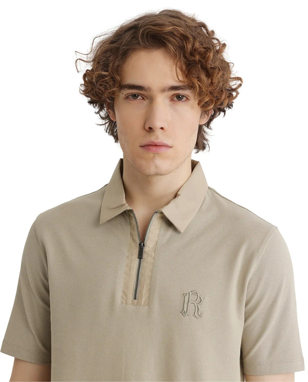 Rare Rabbit Men Presto Pastel Green Short Sleeve Zipper Closure Embroidered Logo Plain Polo