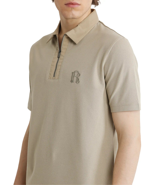 Rare Rabbit Men Presto Pastel Green Short Sleeve Zipper Closure Embroidered Logo Plain Polo