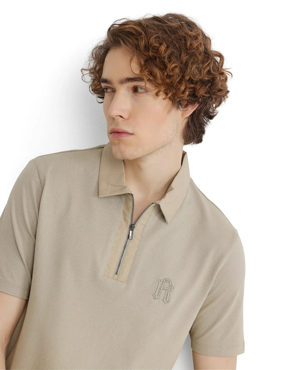 Rare Rabbit Men Presto Pastel Green Short Sleeve Zipper Closure Embroidered Logo Plain Polo