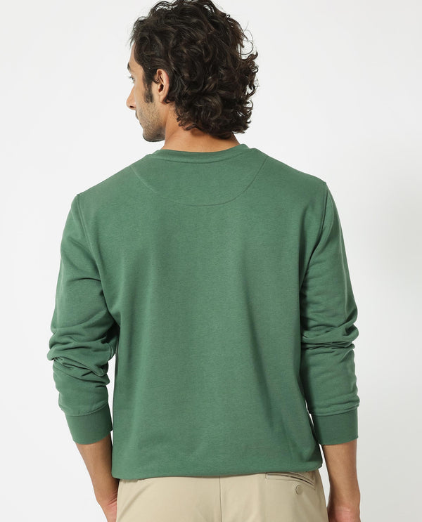 Rare Rabbit Men's Privett Green Cotton Polyester Fabric Full Sleeves Cut And Sew Colorblocked Sweatshirt