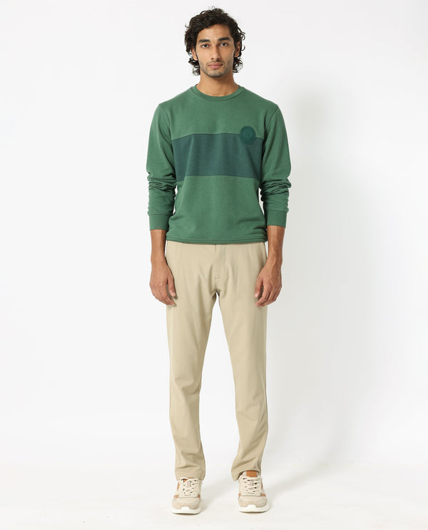 Rare Rabbit Men's Privett Green Cotton Polyester Fabric Full Sleeves Cut And Sew Colorblocked Sweatshirt