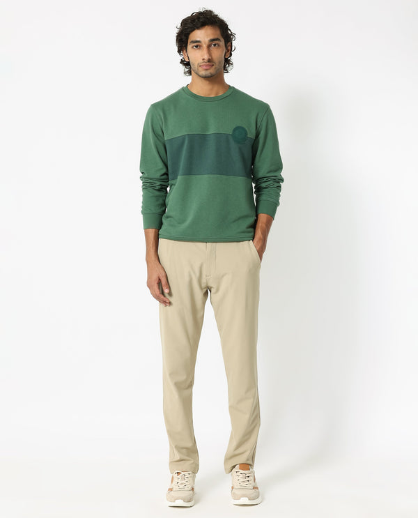Rare Rabbit Men's Privett Green Cotton Polyester Fabric Full Sleeves Cut And Sew Colorblocked Sweatshirt