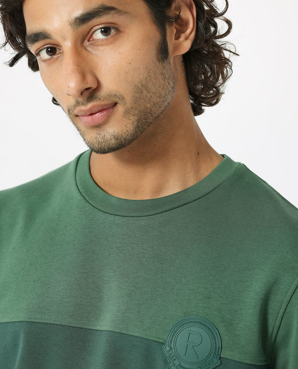 Rare Rabbit Men's Privett Green Cotton Polyester Fabric Full Sleeves Cut And Sew Colorblocked Sweatshirt