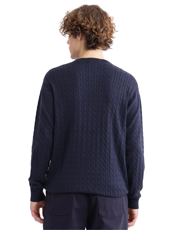 Rare Rabbit Men's Prota Navy Full Sleeve Ribbed Crew Neck Collar Embroidered Logo Regular Fit Ribbed Sweater