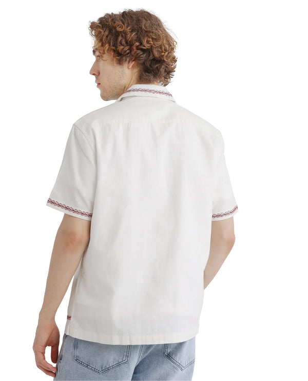 Rare Rabbit Men Prunus Off White Cotton Fabric Boxy Fit Plain Shirt