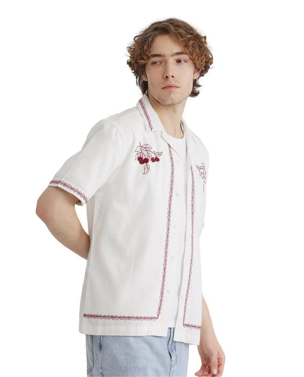 Rare Rabbit Men Prunus Off White Cotton Fabric Boxy Fit Plain Shirt