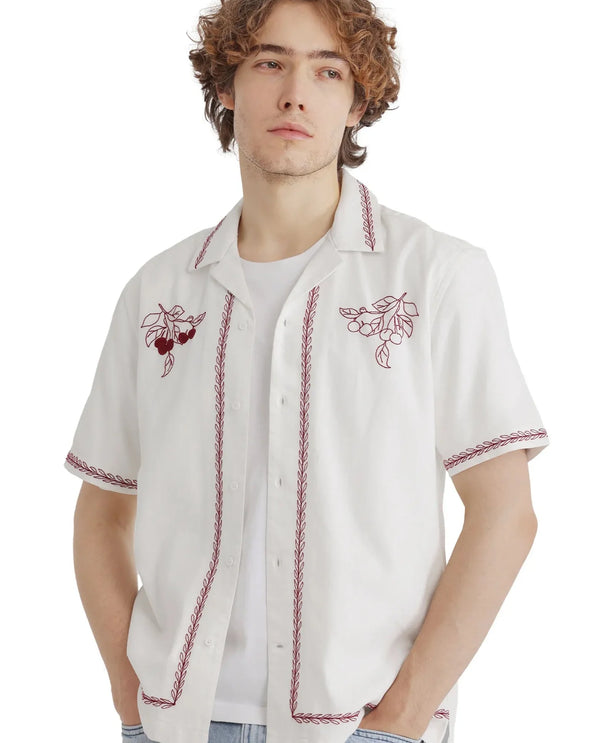 Rare Rabbit Men Prunus Off White Cotton Fabric Boxy Fit Plain Shirt