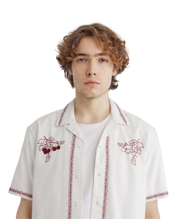 Rare Rabbit Men Prunus Off White Cotton Fabric Boxy Fit Plain Shirt
