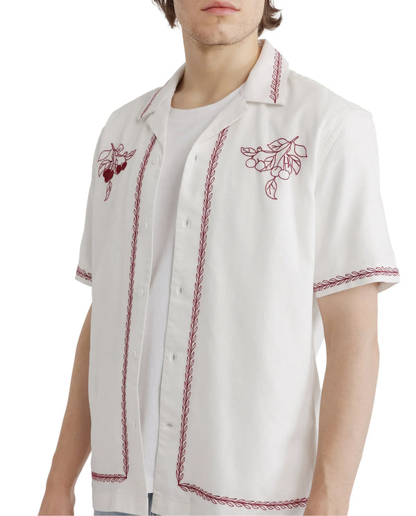 Rare Rabbit Men Prunus Off White Cotton Fabric Boxy Fit Plain Shirt