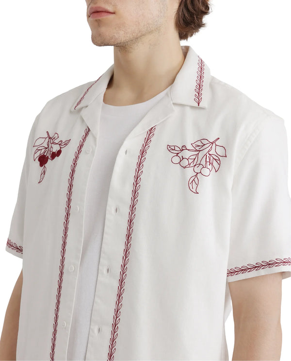 Rare Rabbit Men Prunus Off White Cotton Fabric Boxy Fit Plain Shirt