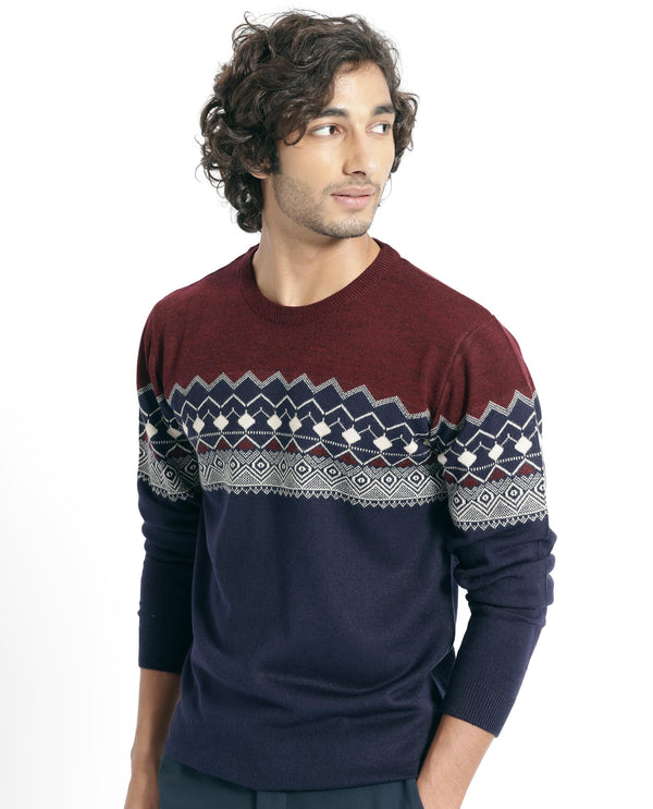 Rare Rabbit Mens Puzzle Blue Sweater Full Sleeve Crew Neck Solid