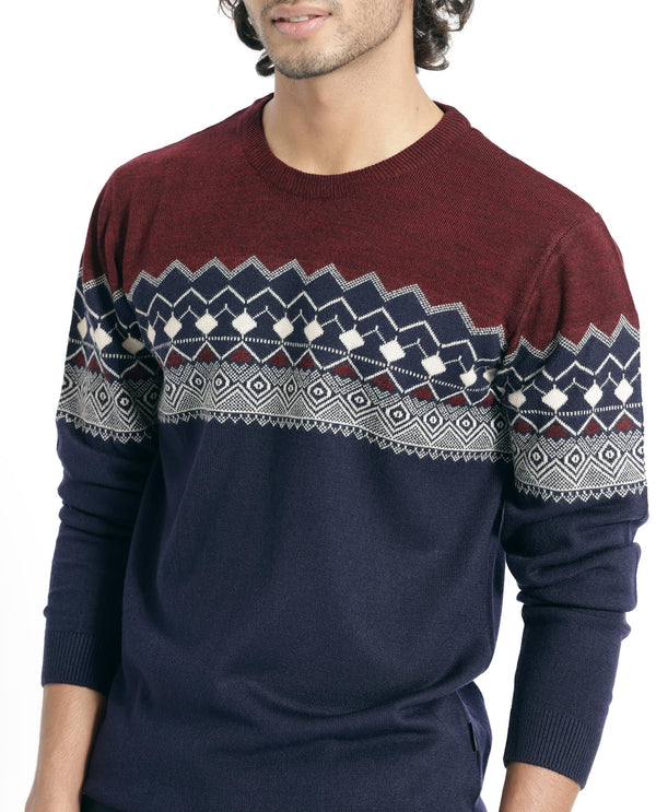 Rare Rabbit Mens Puzzle Blue Sweater Full Sleeve Crew Neck Solid