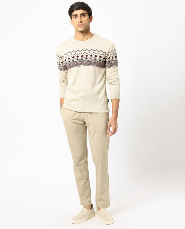 Rare Rabbit Mens Puzzle Off White Sweater Full Sleeve Crew Neck Solid