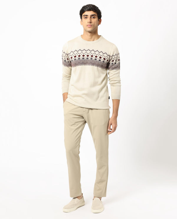 Rare Rabbit Mens Puzzle Off White Sweater Full Sleeve Crew Neck Solid