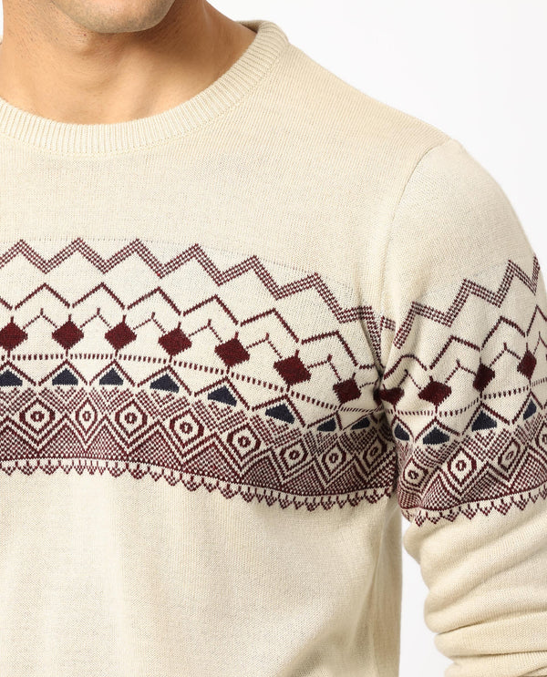 Rare Rabbit Mens Puzzle Off White Sweater Full Sleeve Crew Neck Solid