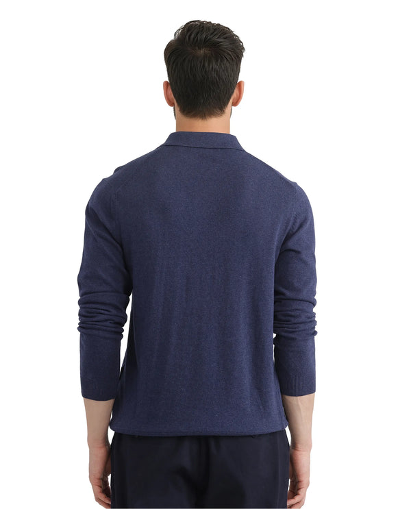 Rare Rabbit Men Pyer Navy Full Sleeve Collared Collar Button Closure Plain Polo