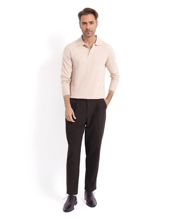 Rare Rabbit Men Pyer Off White Full Sleeve Spread Collar Button Closure Flat Knit Plain Polo