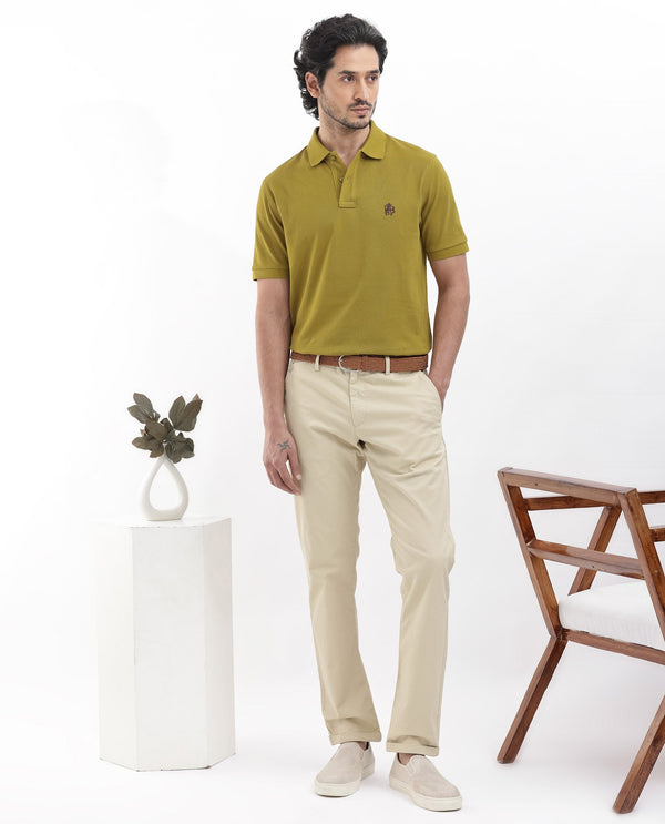 Rare Rabbit Mens Pareto Flouroscent Olive Cotton Short Sleeve Embroidered Logo Solid Polo T-Shirt