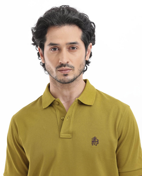 Rare Rabbit Mens Pareto Flouroscent Olive Cotton Short Sleeve Embroidered Logo Solid Polo T-Shirt