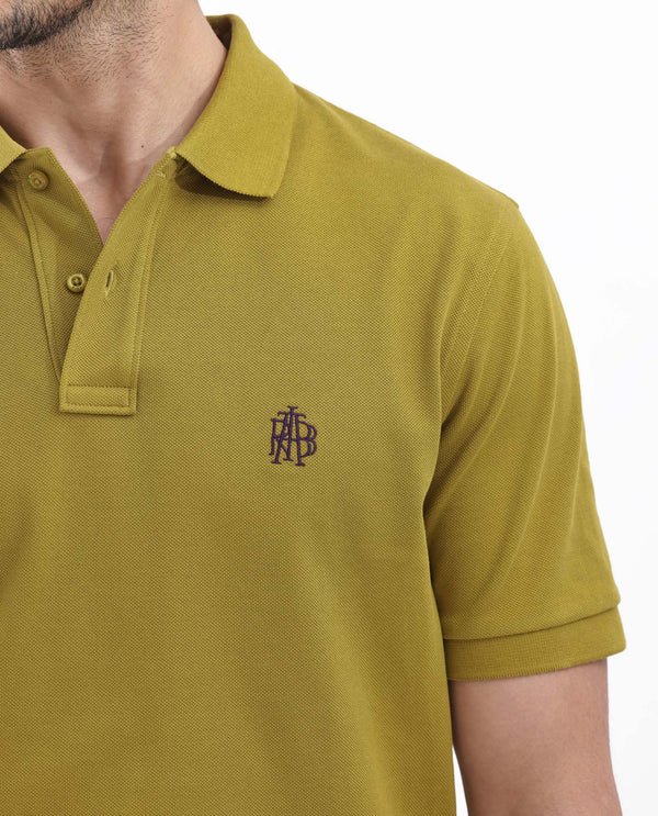 Rare Rabbit Mens Pareto Flouroscent Olive Cotton Short Sleeve Embroidered Logo Solid Polo T-Shirt