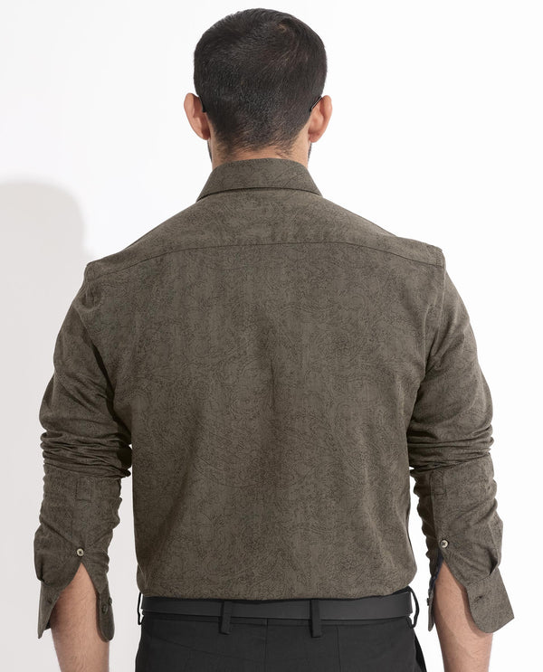 Rare Rabbit Men's Platim Green Paisley Print Herringbone Full Sleeves Shirt