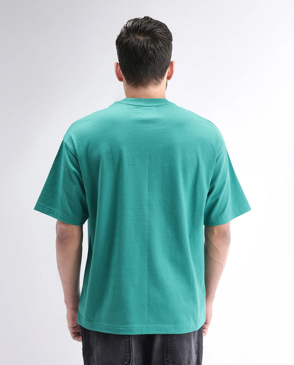 Rare Rabbit Men Qena Green Cotton Fabric Short Sleeve Slip-On Oversized Fit Graphic Printed T-Shirt