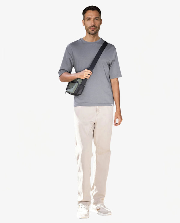 Rare Rabbit Men's Qlo Dusky Blue Cotton Polyester Fabric Short Sleeve Crew Neck Oversized Fit Solid T-Shirt
