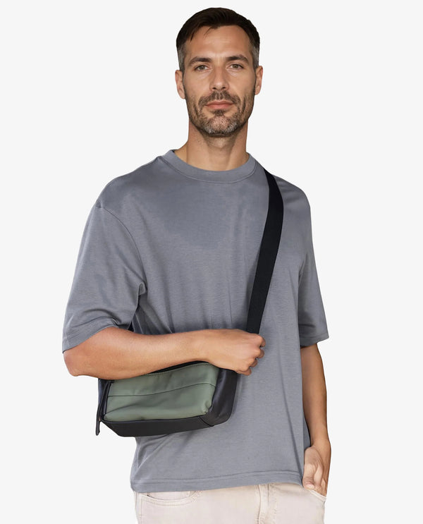 Rare Rabbit Men's Qlo Dusky Blue Cotton Polyester Fabric Short Sleeve Crew Neck Oversized Fit Solid T-Shirt
