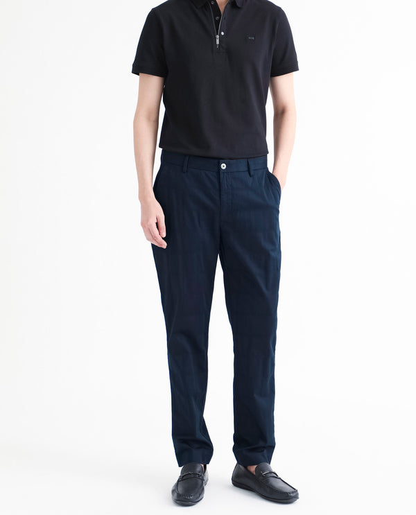 Rare Rabbit Men's Quince Dark Navy Solid Mid-Rise Regular Fit Stretch Trouser