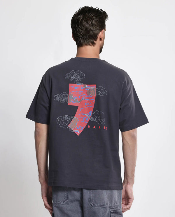 Rare Rabbit Men's Quote Dark Grey Cotton Fabric Half Sleeve Crew Neck Oversized Fit Graphic Print T-Shirt