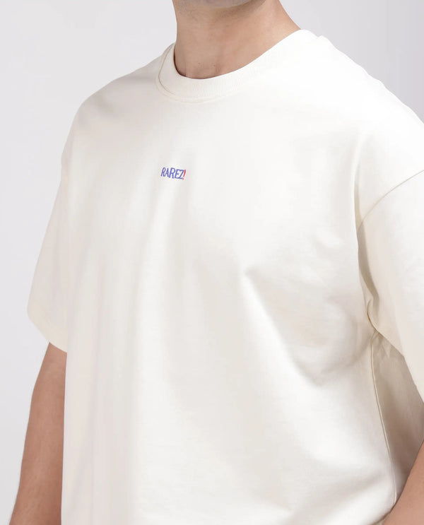 Rare Rabbit Men's Quote Off White Cotton Fabric Half Sleeve Crew Neck Oversized Fit Graphic Print T-Shirt