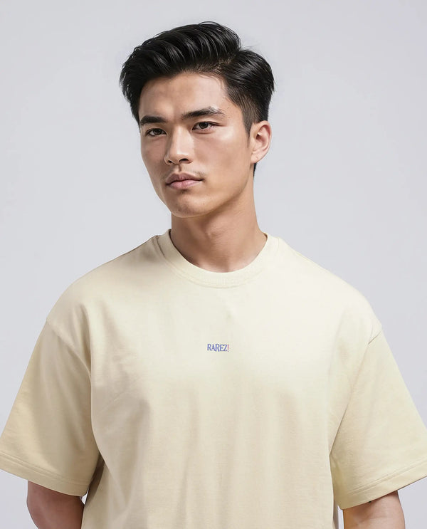 Rare Rabbit Men's Quote Yellow Cotton Fabric Half Sleeve Crew Neck Oversized Fit Graphic Print T-Shirt