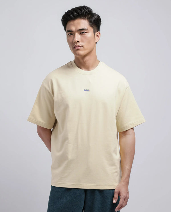 Rare Rabbit Men's Quote Yellow Cotton Fabric Half Sleeve Crew Neck Oversized Fit Graphic Print T-Shirt