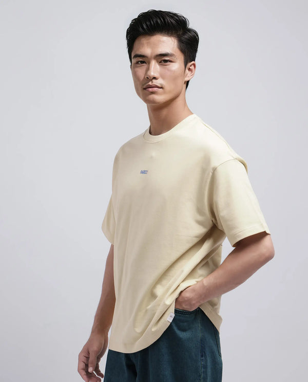 Rare Rabbit Men's Quote Yellow Cotton Fabric Half Sleeve Crew Neck Oversized Fit Graphic Print T-Shirt