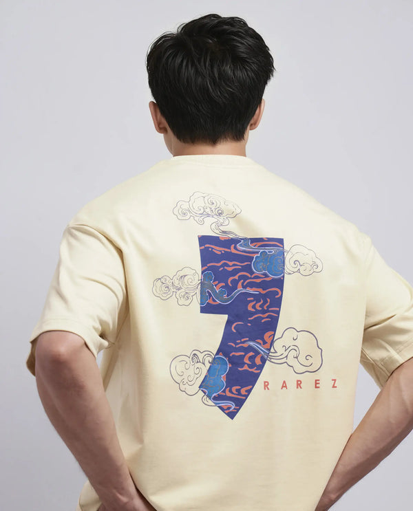 Rare Rabbit Men's Quote Yellow Cotton Fabric Half Sleeve Crew Neck Oversized Fit Graphic Print T-Shirt