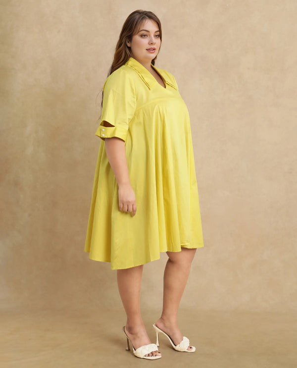 Rareism Women Qurad Yellow Plain Dress